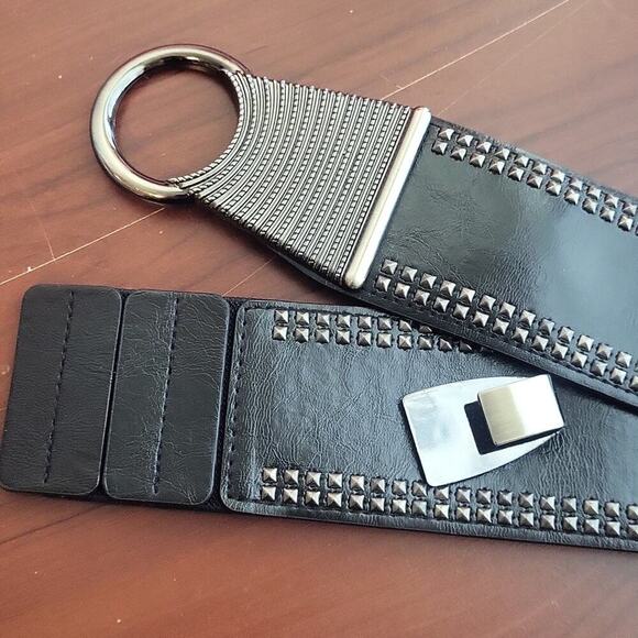 Fashion Wide Waist Belt Elastic Stretch Cinch Belts With Interlock Buckle, Black main image 10